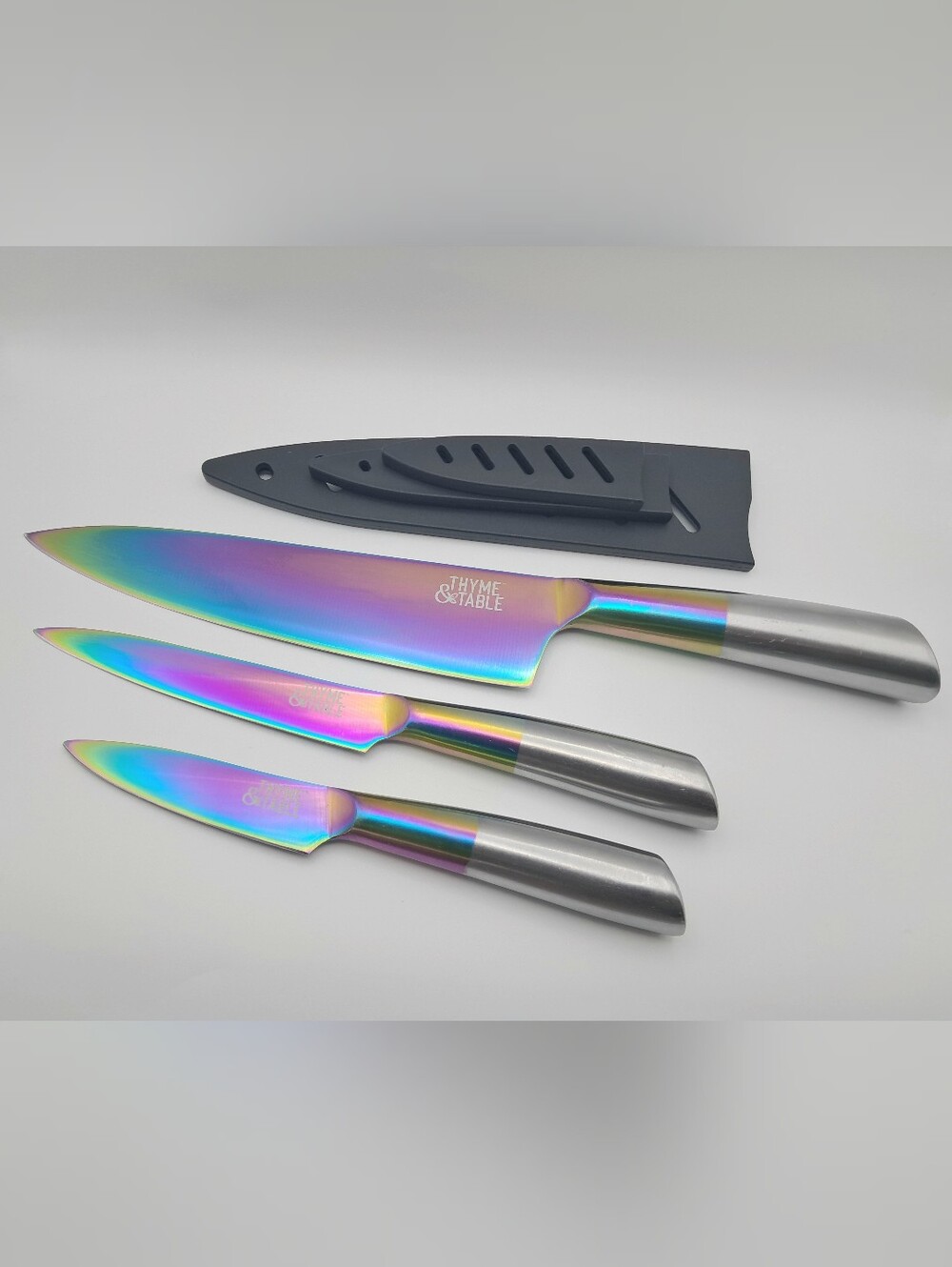 Rainbow Solid Stainless Steel Knife Set with Black Sheaths Thyme & Table Cutlery